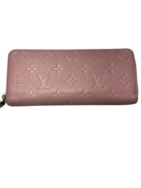 LOUIS VUITTON Rose Ballerine Monogram Empreinte Leather Clemence Long zip wallet